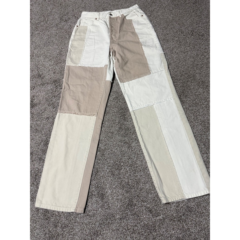 PacSun Dad Jean Patchwork Straight Leg Pants Tan Cream 28